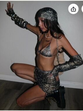 I.AM.GIA Silver Sequin Chain Bikini Top